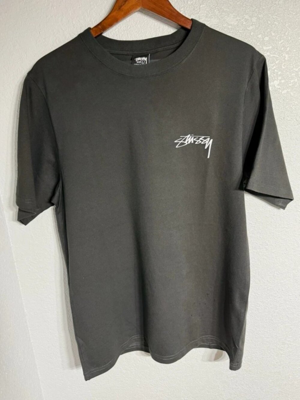Stussy stacked surfman graphic T-shirt dark charcoal black size L